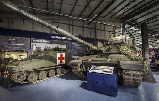 The Tank Museum in Bovington, Dorset, is the world's largest tank collection, featuring over 300 armoured fighting vehicles from over 26 countries. It acts as the museum for the Royal Tank Regiment and Royal Armoured Corps, showcasing tanks from WWI to the present day through interactive, modern exhibitions, including the only running Tiger I tank.