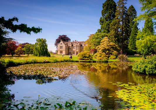 Wakehurst manor house with a pond and garden in a scenic setting. Wakehurst is a 535-acre wild botanic garden in Ardingly, West Sussex, managed by Kew Gardens and owned by the National Trust. Known as "Kew in the country," it features diverse temperate woodlands, ornamental gardens, a nature reserve, and is home to the international